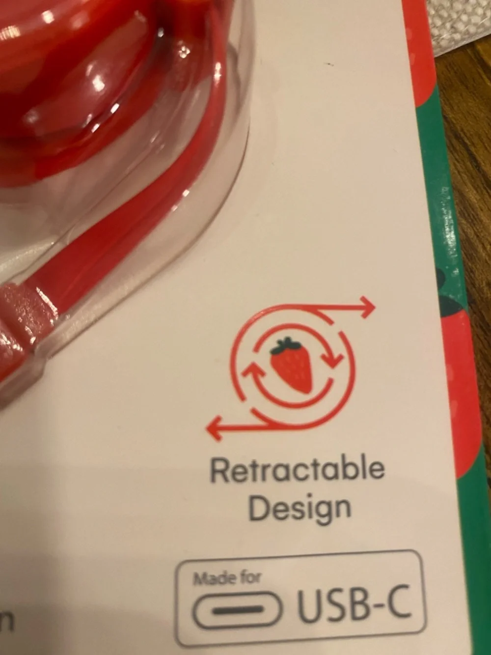 Strawberry Retractable Charging Cable USB-A to USB-C Fast Charger Cute Keychain